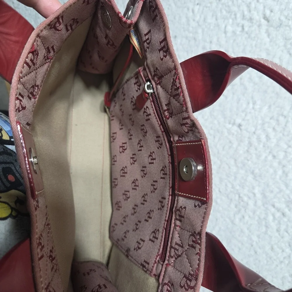 Dooney & Bourke Red Canvas Leather Trim Signature Tote Handbag Purse